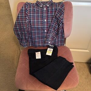 Izod toddler boy long sleeve button up and denim pull on pants 2 piece set